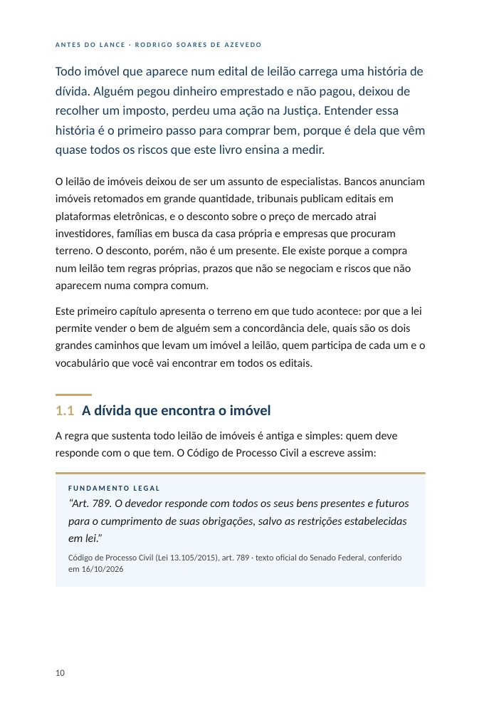 Página do livro com quadro de fundamento legal destacado por filete dourado